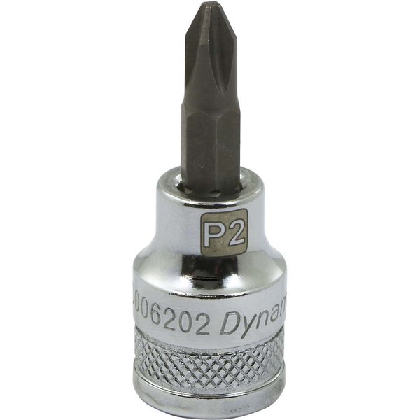 Dynamic Tools 3/8" Drive Phillips® Head, Ph#2 Bit Std Length, Chrome Socket D006202